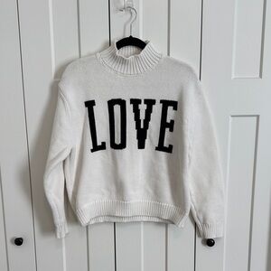 Z Supply White Turtleneck Sweater with Black LOVE